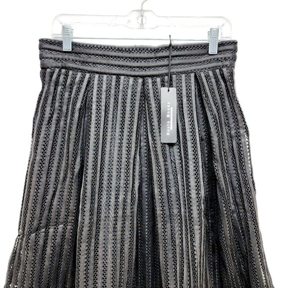 Black Mesh Striped A-Line Skirt By Haute Monde Size L Womens Elegant Mid-Length - Picture 4 of 12